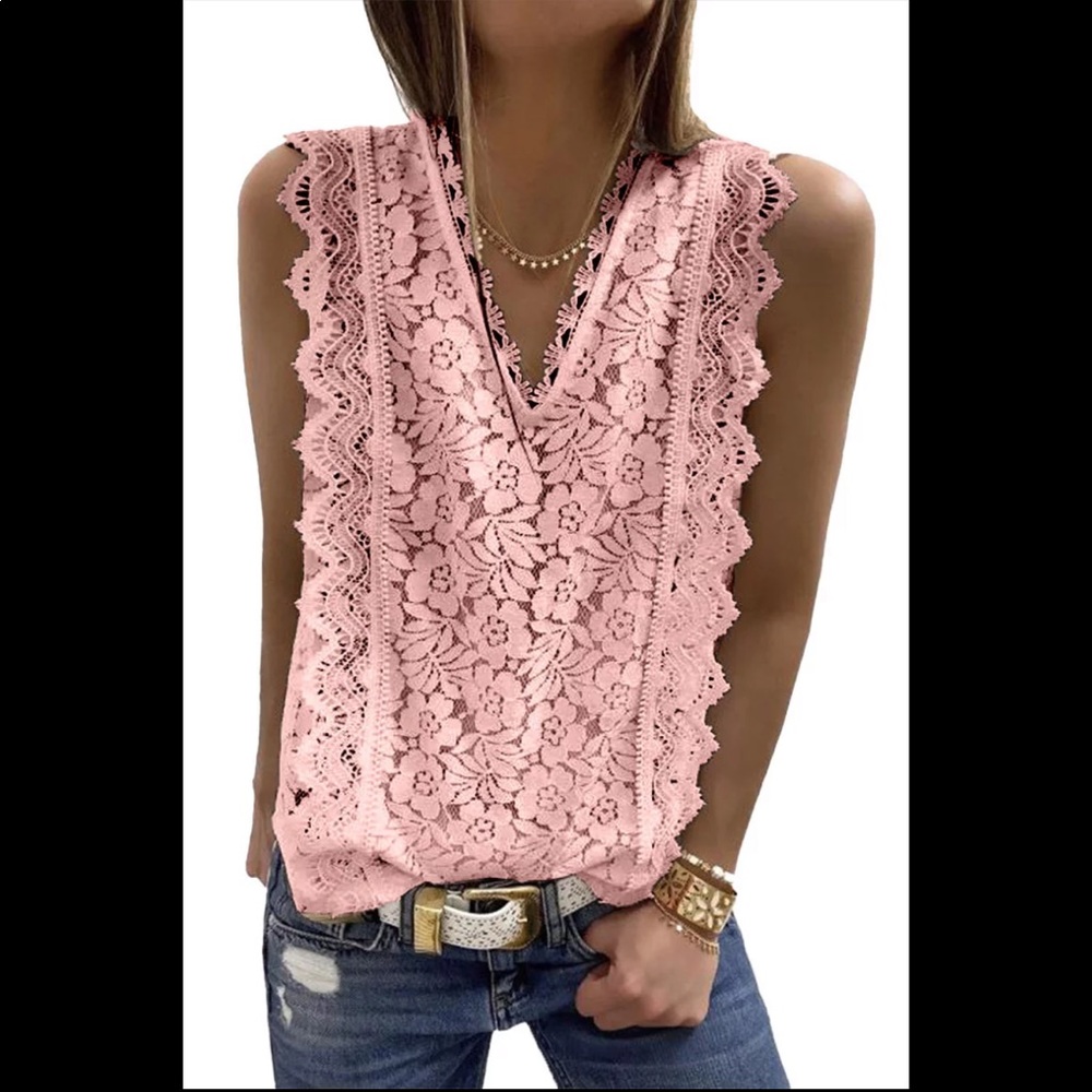 (Last 2) Boho summer women sleeveless v-neck tank in pink lace